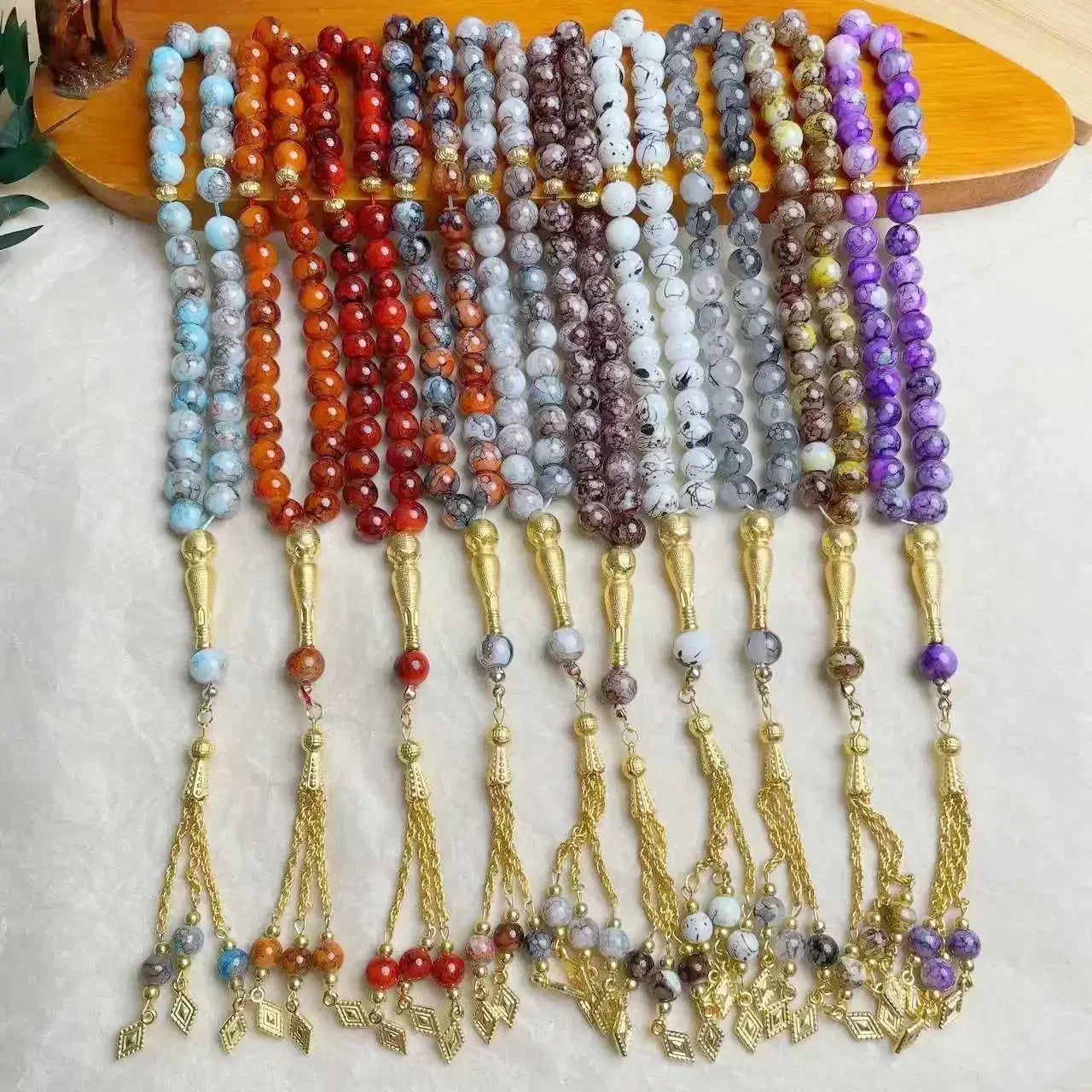 "SPECIAL RAMADAN" Chapelet musulman turc avec pompon en verre, 10mm, 33 pièces, perles de prière islamique, Bracelet pour femmes, bijoux Tasbih Tasbeeh Allah Mohammed