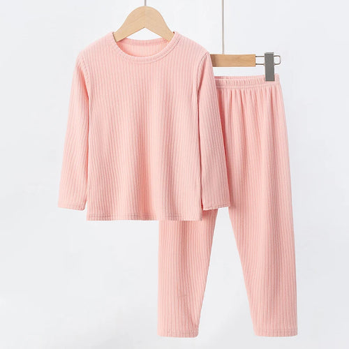2-Piece Autumn/Winter Children's 5-color Pit Stripe Thermal Underwear Set Boys' Versatile Home Clothes Girls' Sweet Sleepwear
