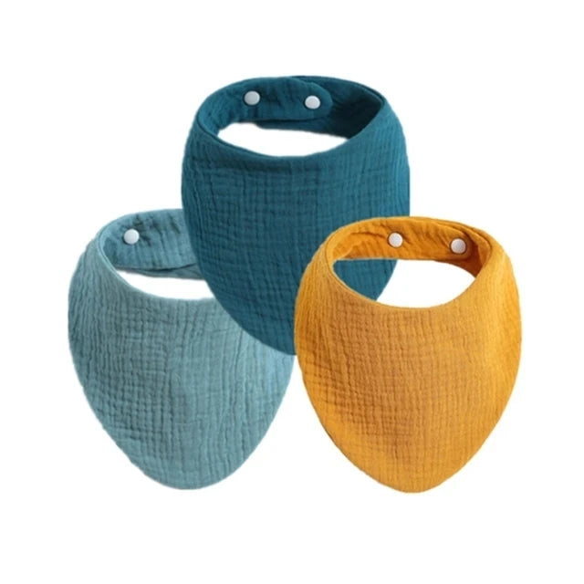 3pcs Baby Feeding Drool Bibs Saliva Towel Triangle Solid Color Scarf Bandana Soft Cotton Bib Adjustable Snap Button Burp Cloth
