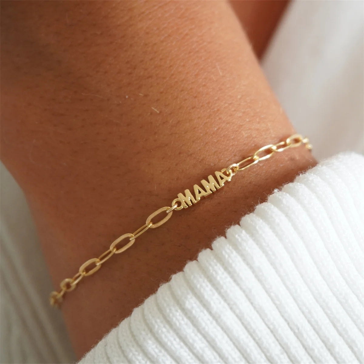 "JEWELRY" Titanium steel bracelet with real gold plating and English letter pendant; Mother's Day Gift for Mother's Day. Titanium steel bracelet with English letter pendant, plated in true gold color. Handmade.