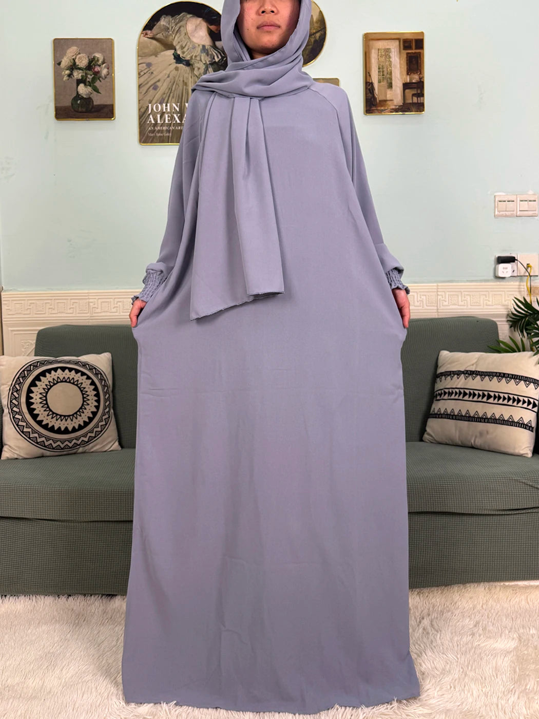 "SPECIAL RAMADAN" Muslim Abaya Ramadan 2026 for Women, Loose-Fitting Prayer Dress in Pure Cotton; Muslim Abaya Ramadan 2026 For Women Pure Cotton Loose Prayer Dress with Elastic Cuffs, African Dress with Connected Hijabs and Scarf