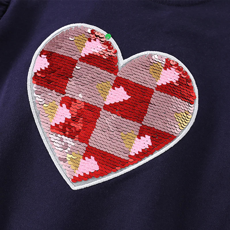 Jumping Meters 2-7T Hearts Beading Girls Tops Hot Selling Cotton Summer Girls Tshirts Baby Clothes Children's Tees Costume