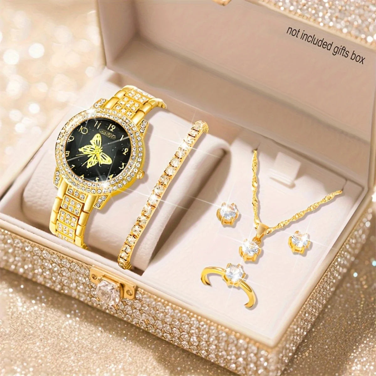 "BIJOUX" Ensemble élégant de 6 pièces comprenant une montre-bracelet à quartz et des bijoux pour femme
