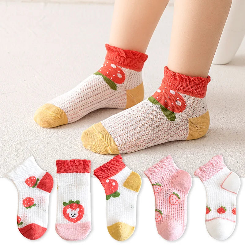 5 Pairs Summer Cotton Kids Socks Cute Cartoon Thin Mesh Baby Short Socks Dinosaur Bear Children Socks for Boys Girls Cheap Stuff