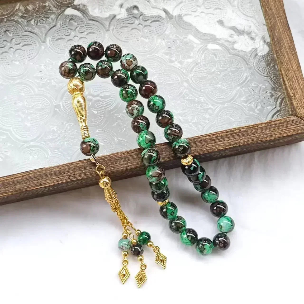 "SPECIAL RAMADAN" Chapelet musulman turc avec pompon en verre, 10mm, 33 pièces, perles de prière islamique, Bracelet pour femmes, bijoux Tasbih Tasbeeh Allah Mohammed