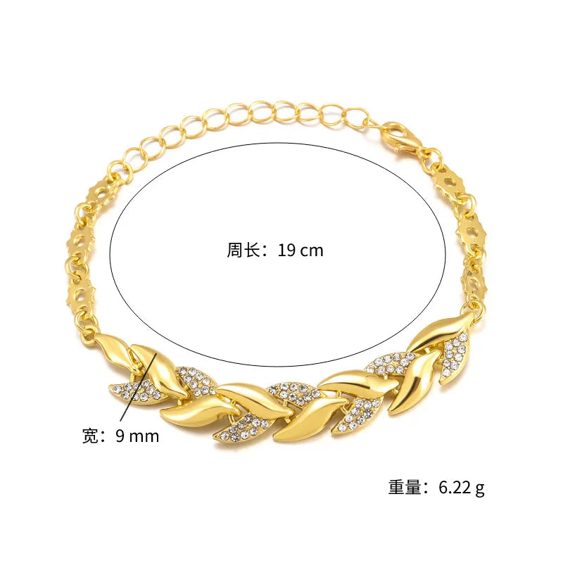 "BIJOUX" Bracelet de luxe tressé en forme de feuille, orné de cristaux