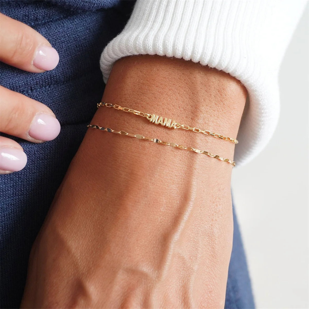 "JEWELRY" Titanium steel bracelet with real gold plating and English letter pendant; Mother's Day Gift for Mother's Day. Titanium steel bracelet with English letter pendant, plated in true gold color. Handmade.