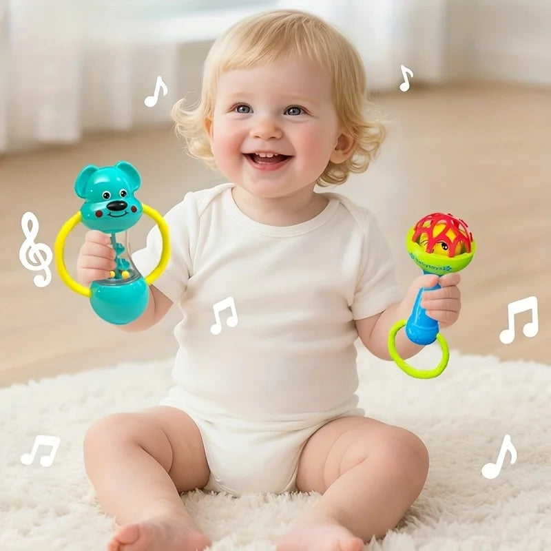 Baby Rattles Toys 0 -12 Months Newborn Sensory Grasp Toys Hand Bell Activity Game Cute Animal Rattles for Infants Games Gifts