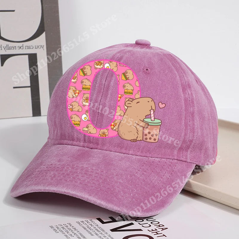Capibara Baseball Cap for Women New Cute Capybara Letter A-Z Sun Hat Outdoor Sport Travel Sunbonnet Adult Fashion Headgear Gift