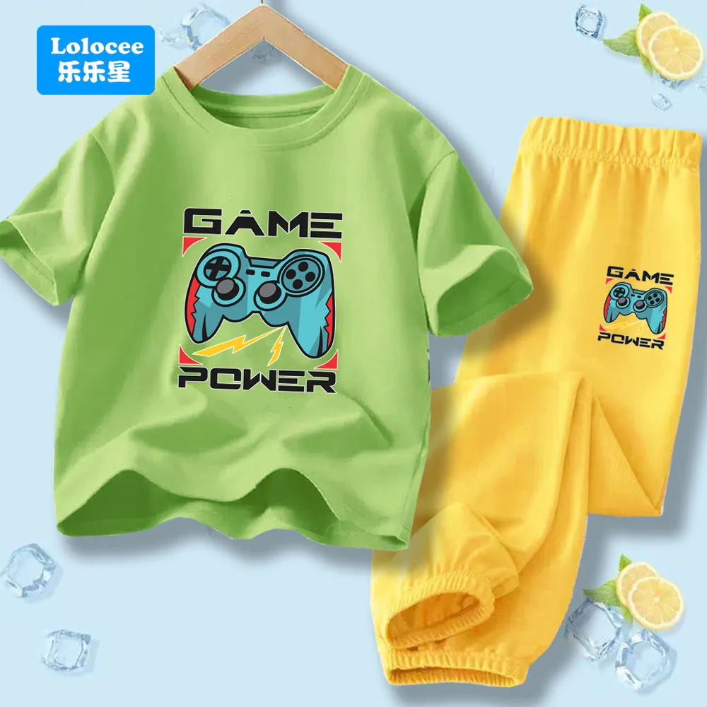 "VETEMENTS" Ensemble 2 pièces pour enfants style gamer "manette de jeu" : t-shirt à manches courtes et pantalon