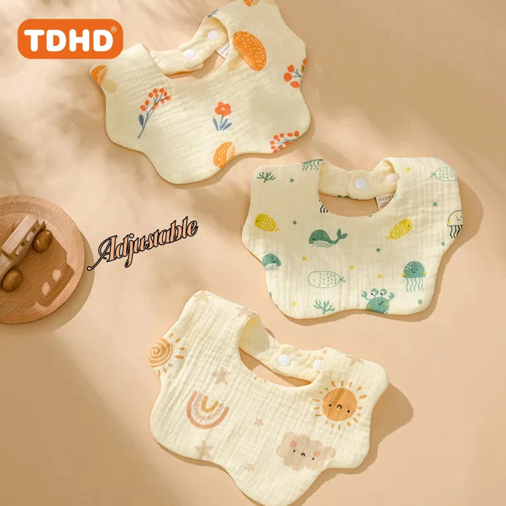 TDHD BABY Muslin Drool Bibs for Boys Girls 1 Pack, Adjustable Baby Bibs for Drooling and Teething, Soft Cotton Baby Bandana Bibs