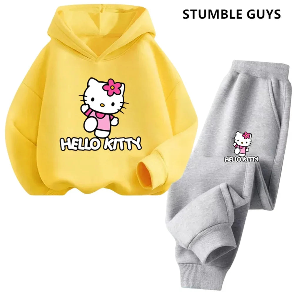 Hoodies Sets Boys Outfit Set Kids Hello Kitty Clothes Girls Clothing Tops Pants Suits 4-14 Years Old Ports Suits Hoodies Sweater