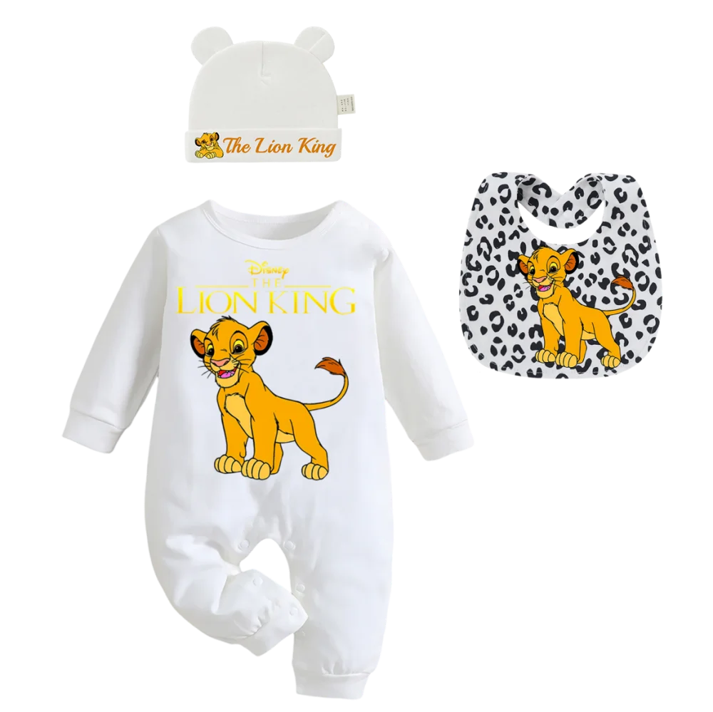 "COMBINAISON" 3 articles: Body imprimé pour bébé, bonnets et bavoirs, pour garçon et fille