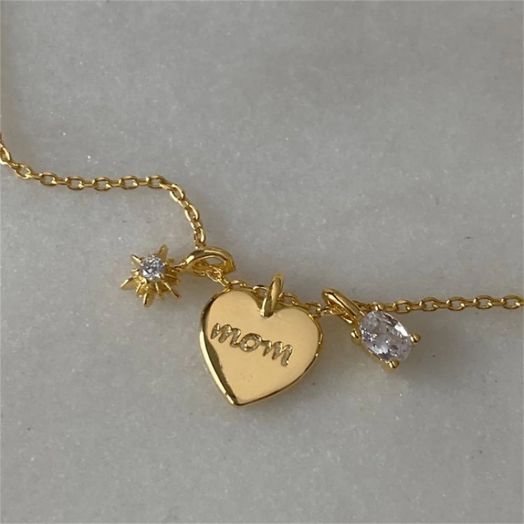 "BIJOUX" Collier - Lettre Maman - Zircon - Pendentif Amour - Chaîne ras du cou