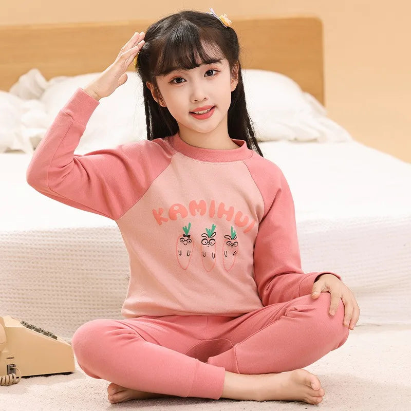 "VETEMENTS" Pyjamas à manches longues, vêtements de nuit pour enfants en coton de 2 à 14 ans.