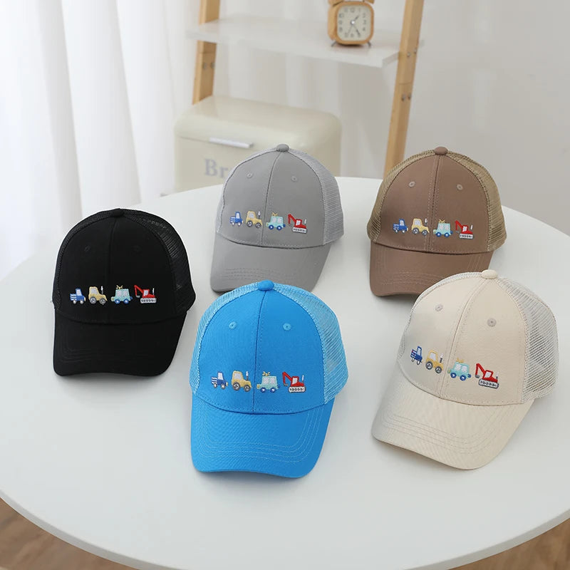 Children's 2025 New Kids Baseball Caps for Girls Boys Spring Summer Baby Sun Hats Cartoon Vehicles Toddler Peaked Caps