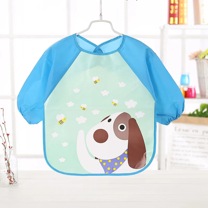 "ACCESSORY" Waterproof EVA baby bib for ages 0-3 years, with straps and long sleeves, 0-3 Years Baby EVA Waterproof Anti-dirty Bib Long Sleeve Strap Coat Dirt Proof Soft Feeding Bib Cute Cartoon Pattern Burp C
