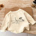 Simple Tees 2-7Age Kids Long-sleeved  T-shirts Loose Casual Clothes Cartoon Animals Printed Crewneck Base Shirt Pure Cotton Wear