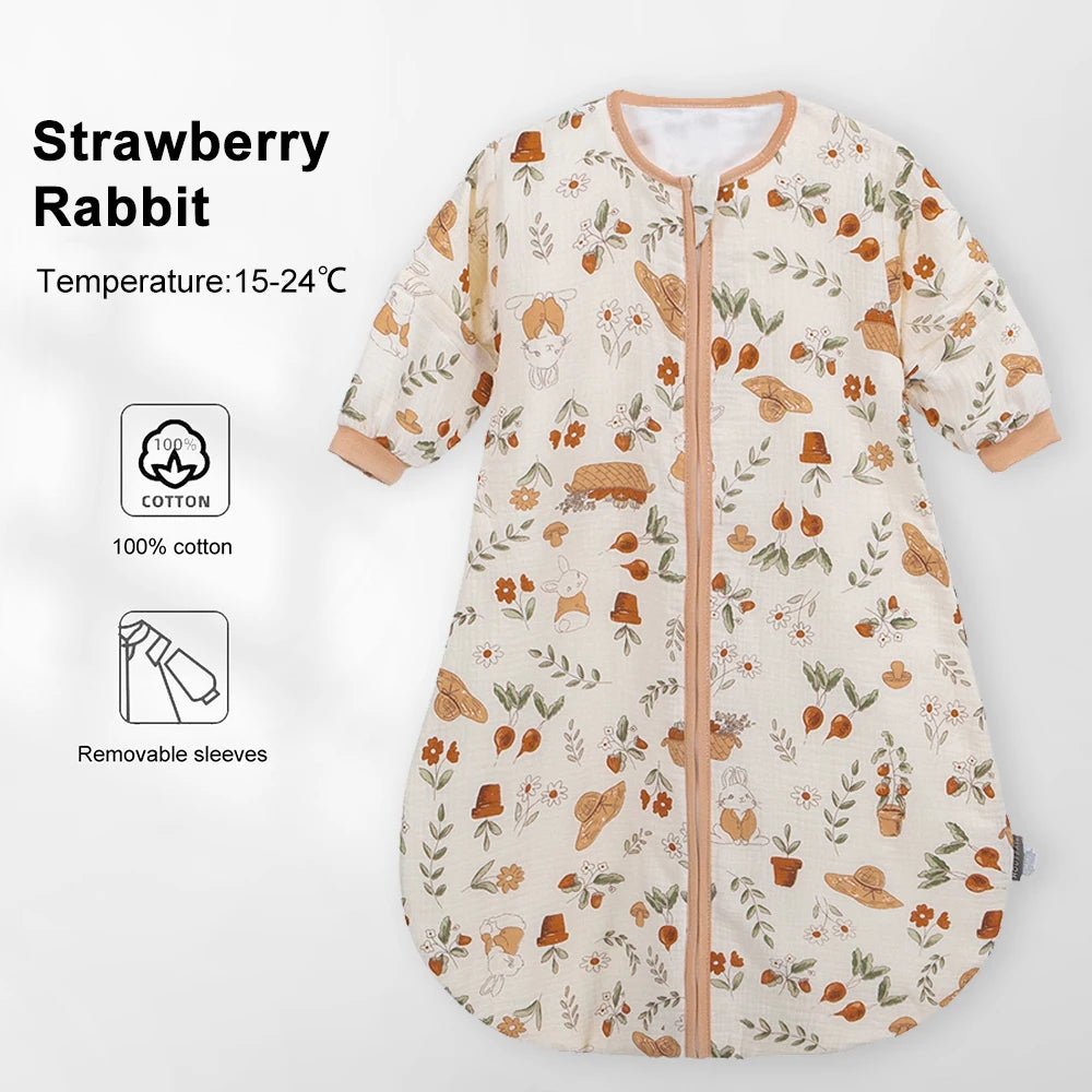 "ACCESSOIRE" Sac de couchage pour bébés de 0 à 24 mois, gaze de coton douce, respirant, fermeture éclair à 3 voies, chiot, chien, sac de couchage pour bébé avec manches amovibles