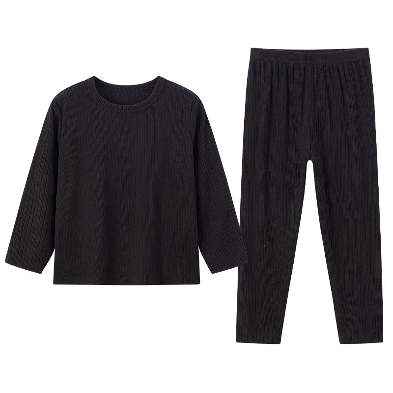 2-Piece Autumn/Winter Children's 5-color Pit Stripe Thermal Underwear Set Boys' Versatile Home Clothes Girls' Sweet Sleepwear