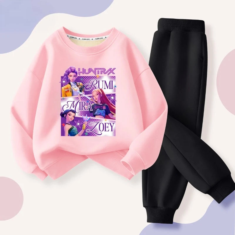 "VETEMENTS"  KPop démon Hunters filles imprimer, vêtements sweat à capuche pour enfants 2 pièces