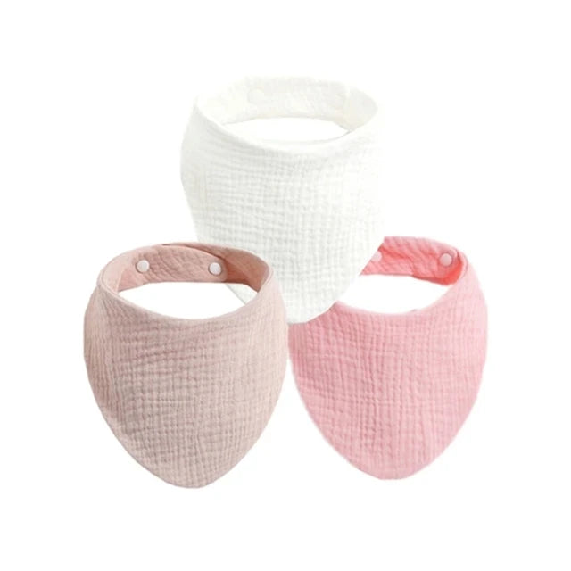 3pcs Baby Feeding Drool Bibs Saliva Towel Triangle Solid Color Scarf Bandana Soft Cotton Bib Adjustable Snap Button Burp Cloth