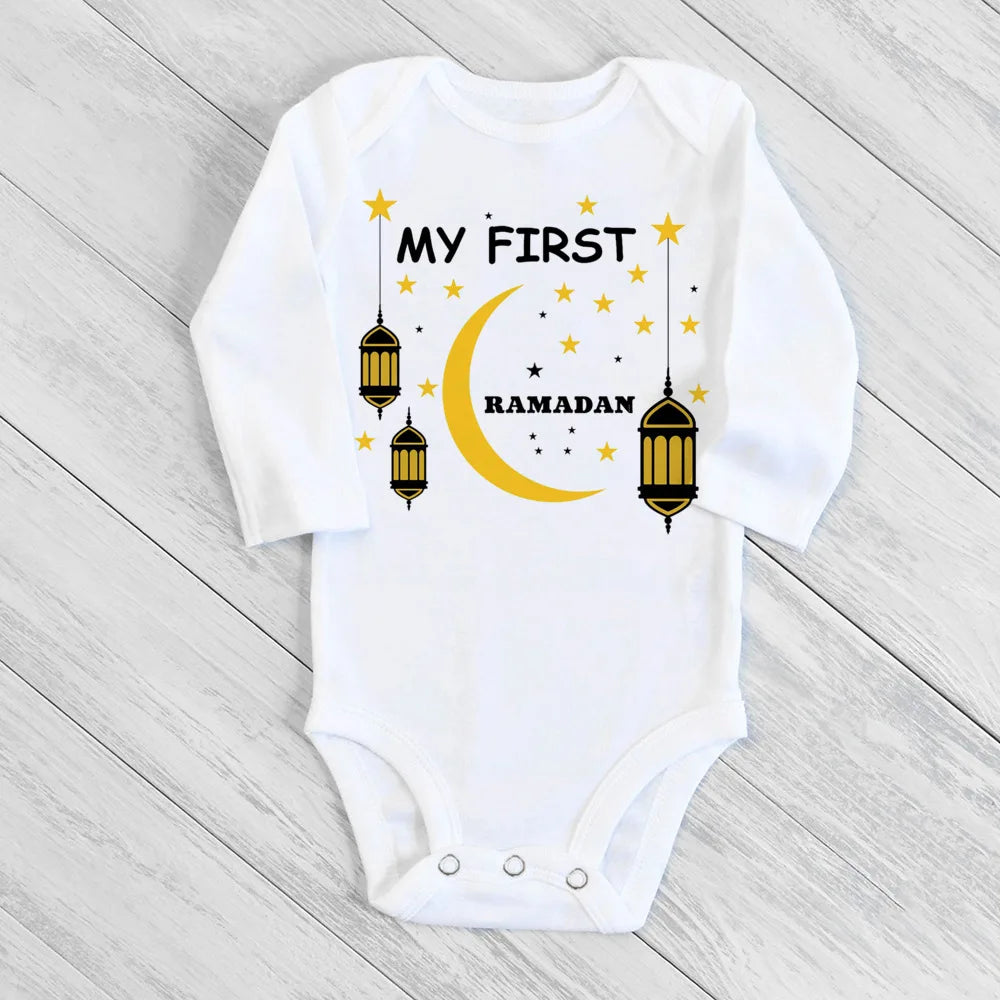 "SPECIAL RAMADAN" Newborn bodysuit for my first Ramadan, Ramadan clothes for boys and girls; My First Ramadan Newborn Baby Bodysuit Infant Eid Long Sleeve Baby Jumpsuit Eid Boy Girl Ramadan Clothes Islamic M