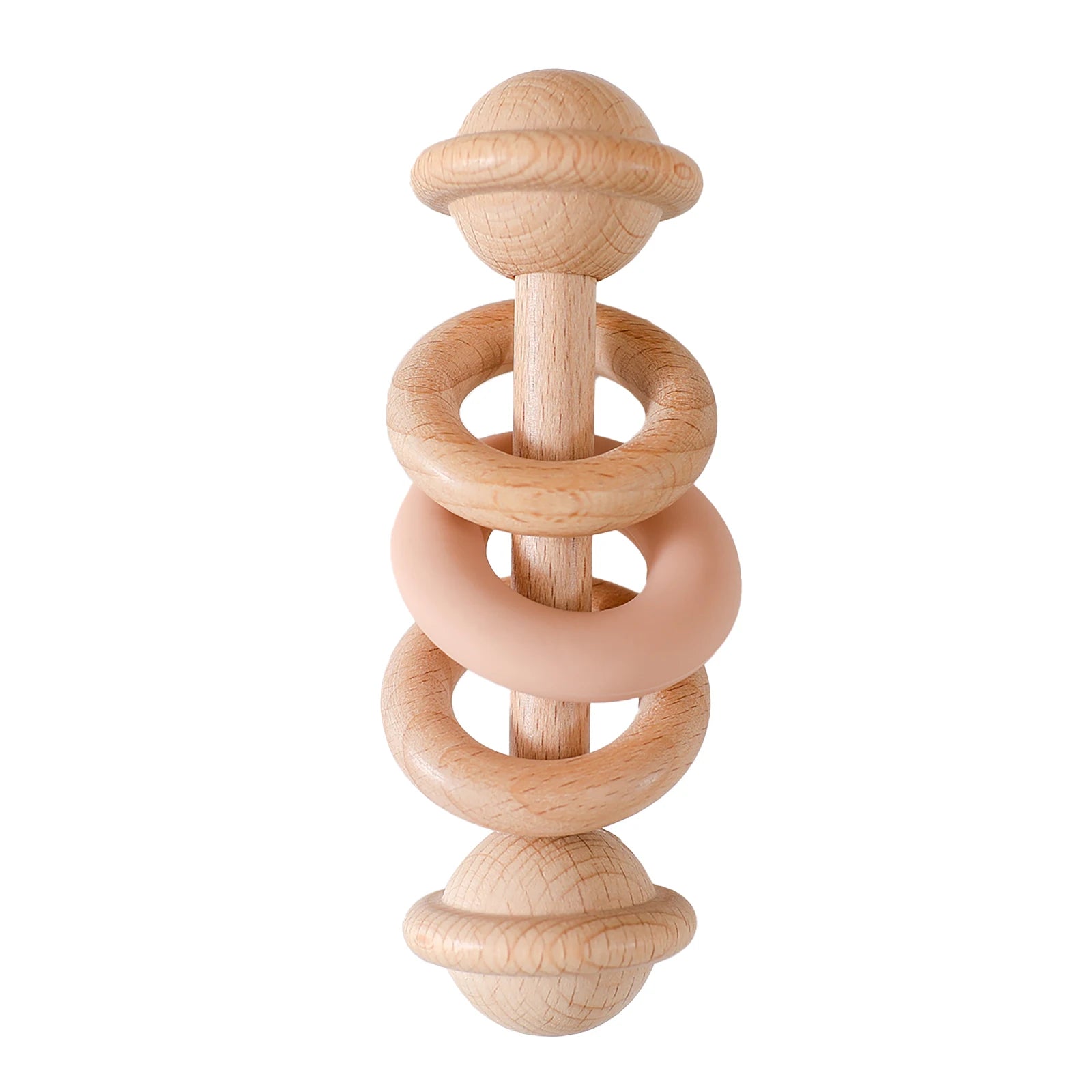 "JOUET" Jouet pour bébé hochet en bois anneaux de dentition en Silicone pour bébé 0 à 12 mois