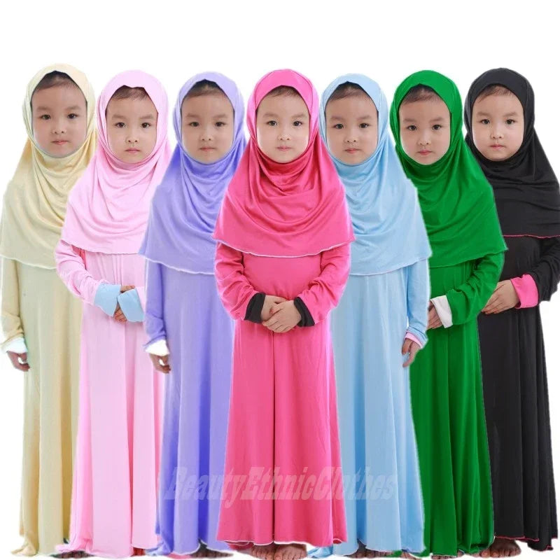 "SPECIAL RAMADAN" Ensembles musulmans pour Ramadan, Robe de prière pour enfants filles, Hijab Abaya arabe, longue Robe avec foulard, Kaftan islamique