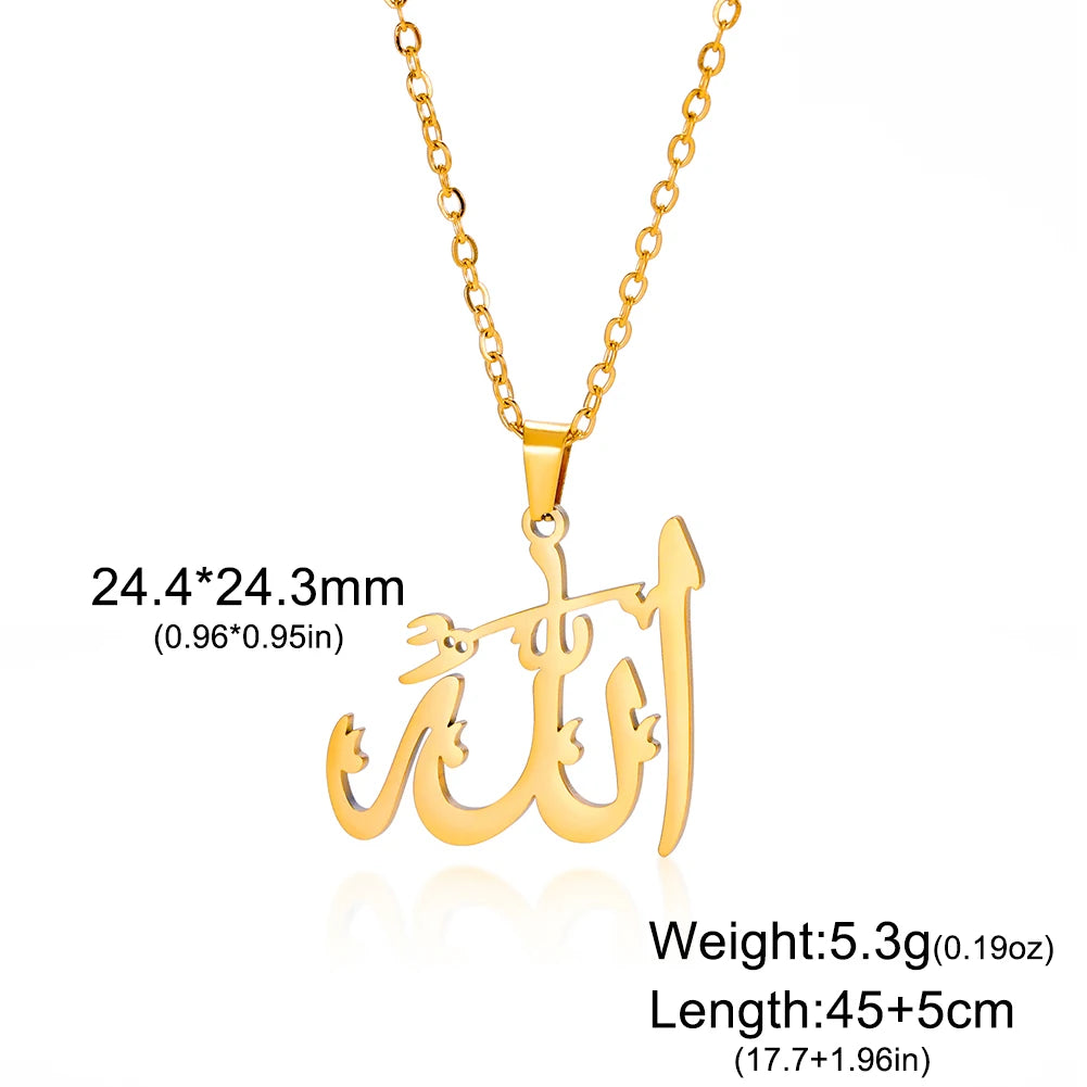 "SPECIAL RAMADAN" Lucktune-Collier pendentif Dieu arabe Allah Collier de chaîne islamique musulman en acier inoxydable pour hommes et femmes Cadeau de bijoux classiques