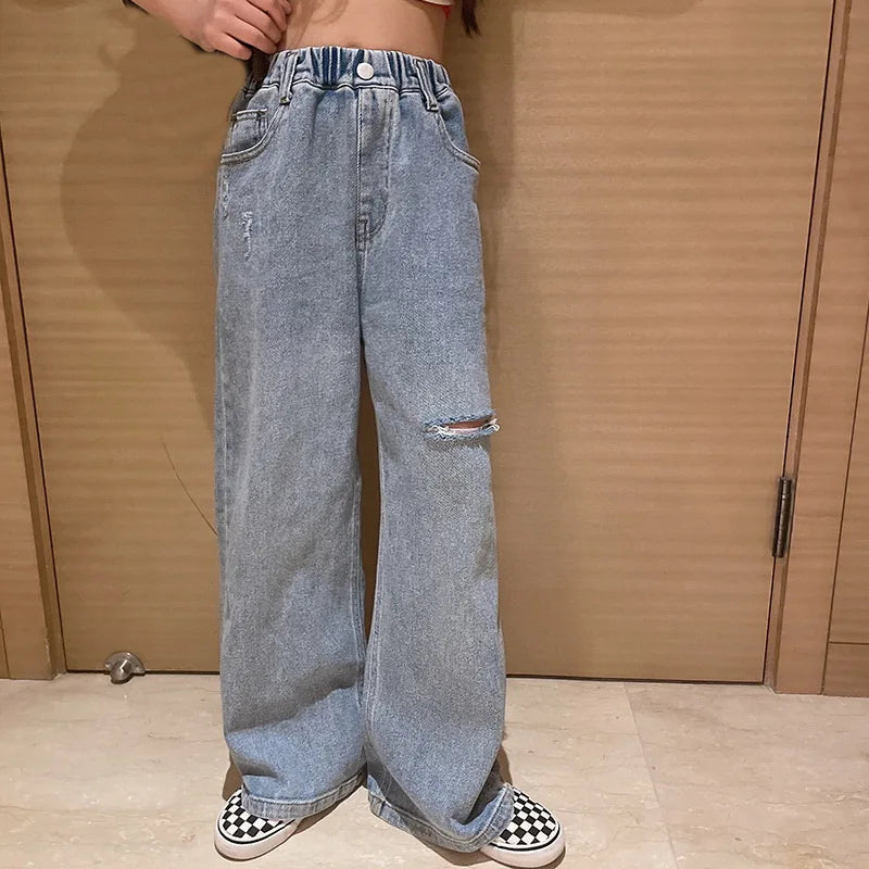 "VETEMENTS" Jeans pour filles, style tendance décontracté, amples, tailles 3-14 ans.