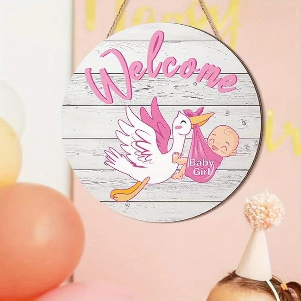 Welcome Little Princess "Wooden Pendant-Newborn Baby Girl Arrival Celebration Round Wooden Decorations Suitable for Baby Room