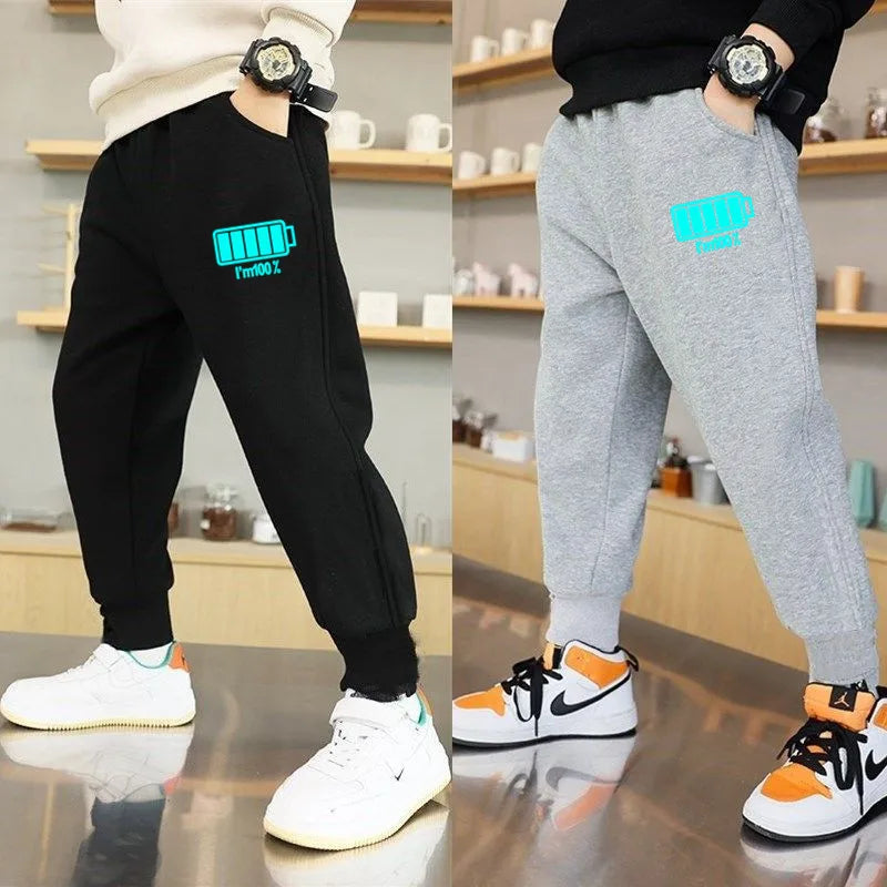 "VETEMENTS" Pantalon de sport pour garçons, survêtement lumineux imprimé éclair en coton