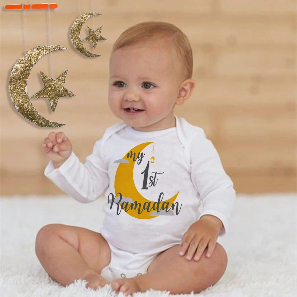 "SPECIAL RAMADAN" Newborn bodysuit for my first Ramadan, Ramadan clothes for boys and girls; My First Ramadan Newborn Baby Bodysuit Infant Eid Long Sleeve Baby Jumpsuit Eid Boy Girl Ramadan Clothes Islamic M