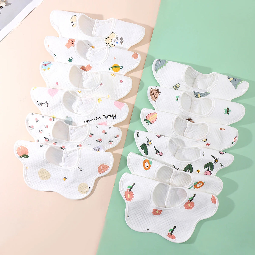 "ACCESSORY" Newborn Baby Saliva Towel, Pure Cotton Waterproof Knitted Petal Bib, Double Snap Closure, Soft and Absorbent; Newborn Baby Saliva Towel, Pure Cotton Waterproof Knitted Petal Bib, Double Snap Closure