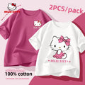 "VETEMENTS" (2 pièces par paquet) articles filles 100% coton, T-shirt Hello Kitty imprimé