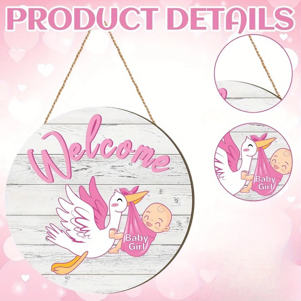 Welcome Little Princess "Wooden Pendant-Newborn Baby Girl Arrival Celebration Round Wooden Decorations Suitable for Baby Room
