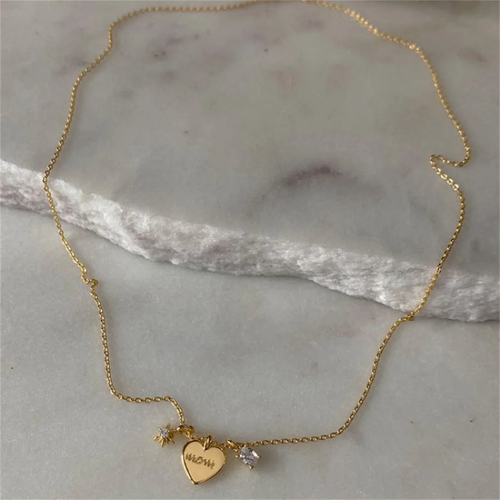 "BIJOUX" Collier - Lettre Maman - Zircon - Pendentif Amour - Chaîne ras du cou