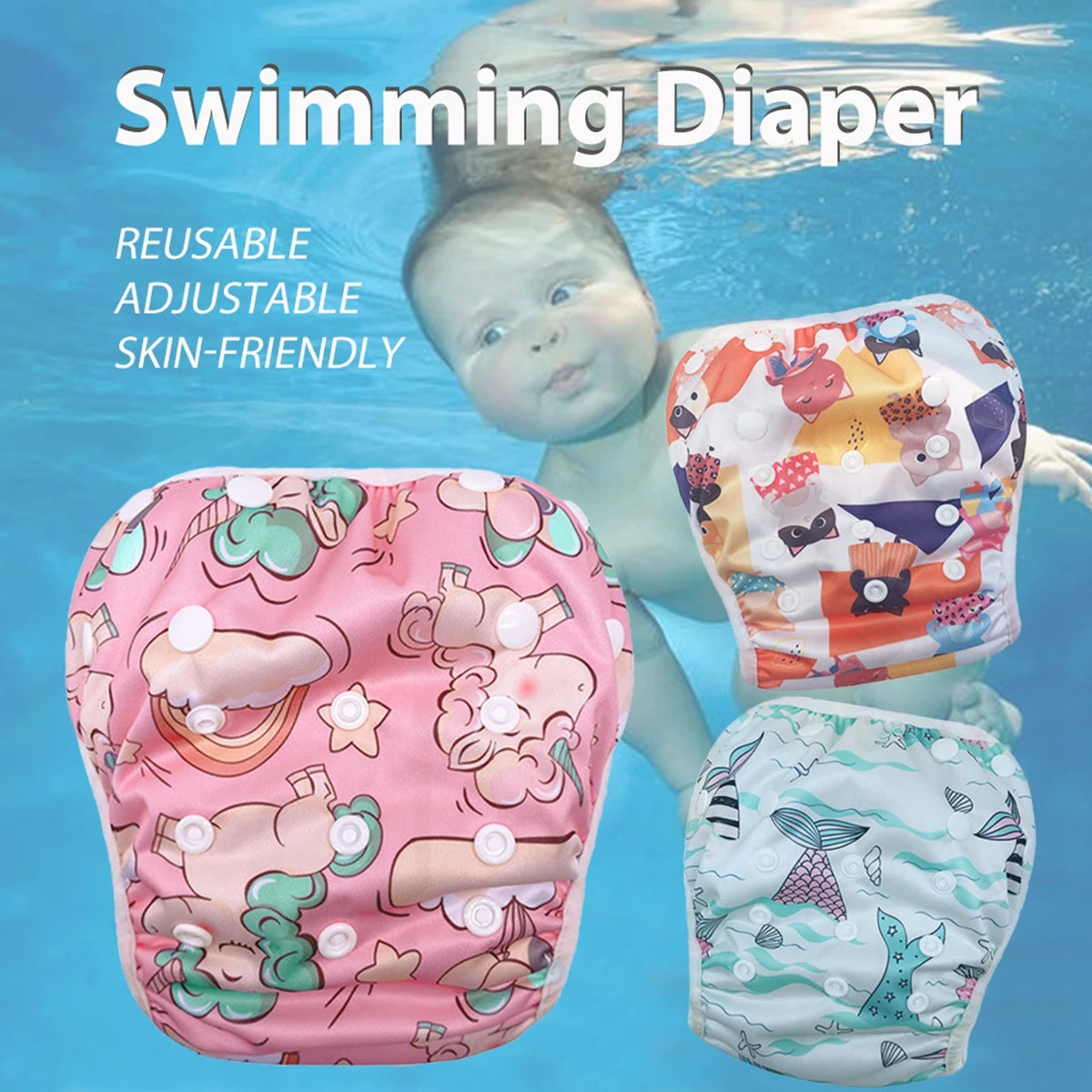 "ACCESSORY" Reusable, washable, and adjustable baby swim diaper (1 piece) for swimming lessons, baby shower gift, large size, baby boy or girl; 1pc Baby Swim Diapers Reusable Washable Adjustable for Swim