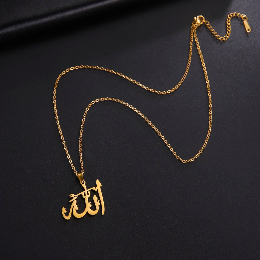 "SPECIAL RAMADAN" Lucktune-Collier pendentif Dieu arabe Allah Collier de chaîne islamique musulman en acier inoxydable pour hommes et femmes Cadeau de bijoux classiques