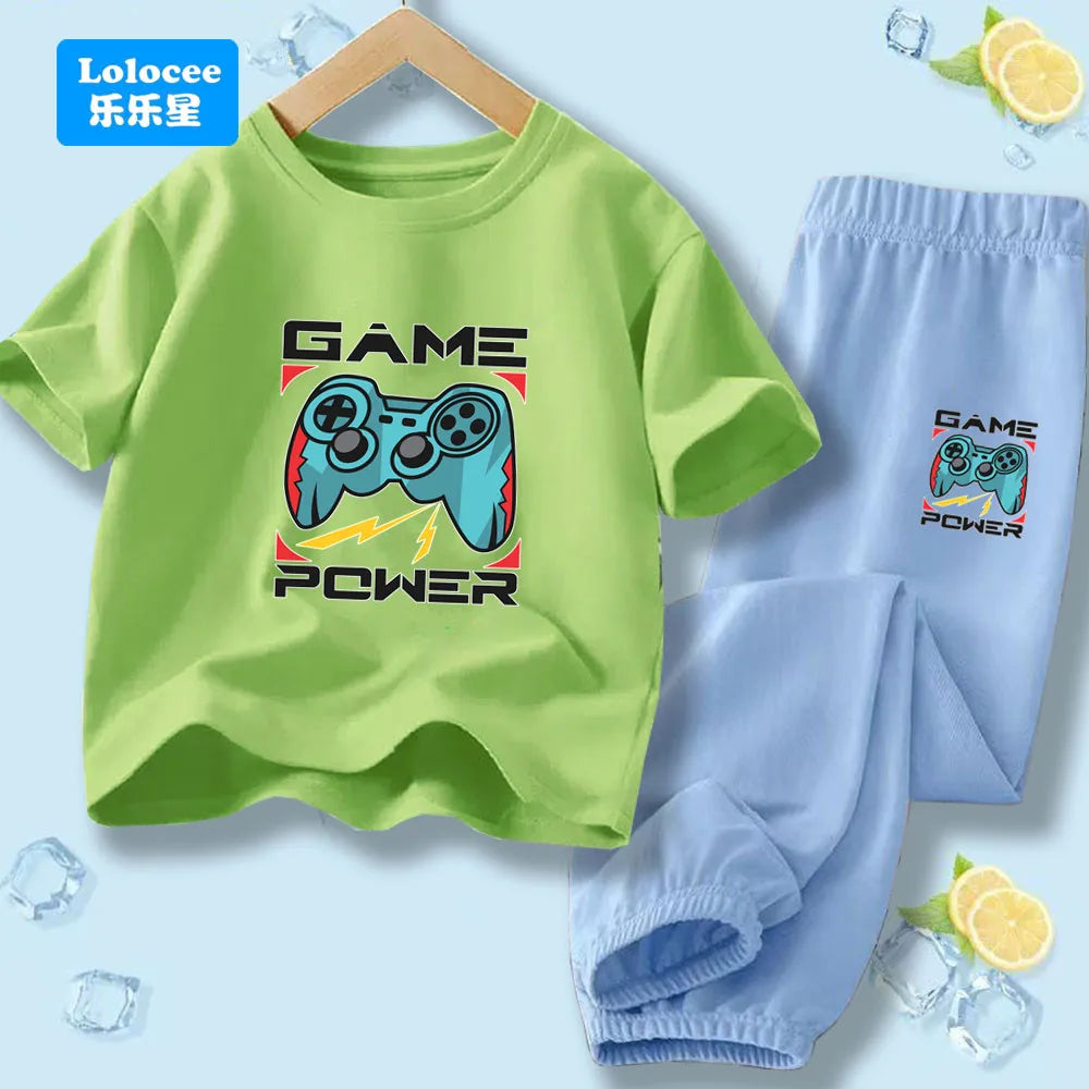 "VETEMENTS" Ensemble 2 pièces pour enfants style gamer "manette de jeu" : t-shirt à manches courtes et pantalon