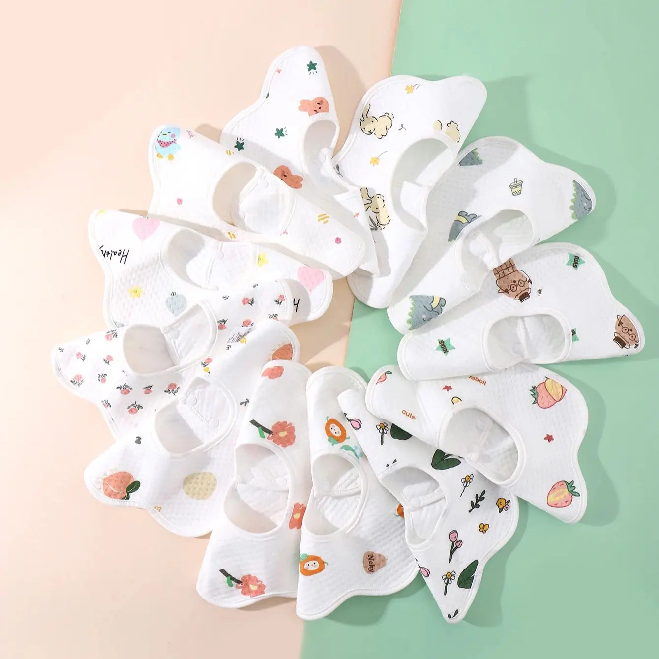 "ACCESSORY" Newborn Baby Saliva Towel, Pure Cotton Waterproof Knitted Petal Bib, Double Snap Closure, Soft and Absorbent; Newborn Baby Saliva Towel, Pure Cotton Waterproof Knitted Petal Bib, Double Snap Closure