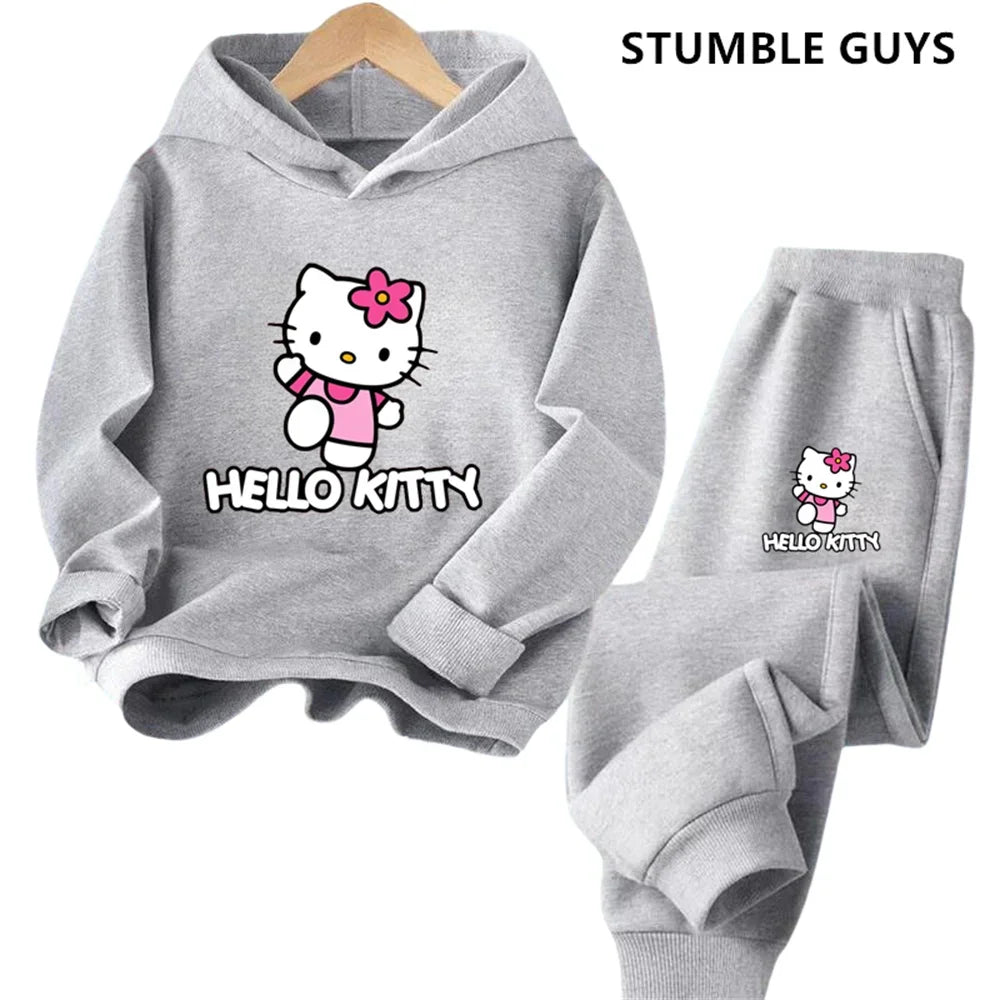 Hoodies Sets Boys Outfit Set Kids Hello Kitty Clothes Girls Clothing Tops Pants Suits 4-14 Years Old Ports Suits Hoodies Sweater