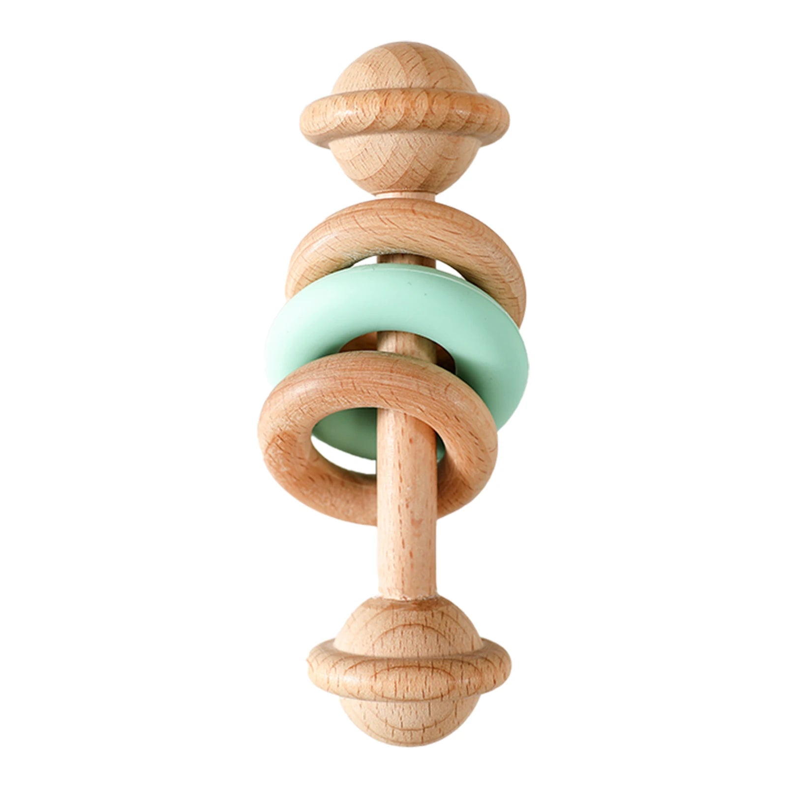 "JOUET" Jouet pour bébé hochet en bois anneaux de dentition en Silicone pour bébé 0 à 12 mois