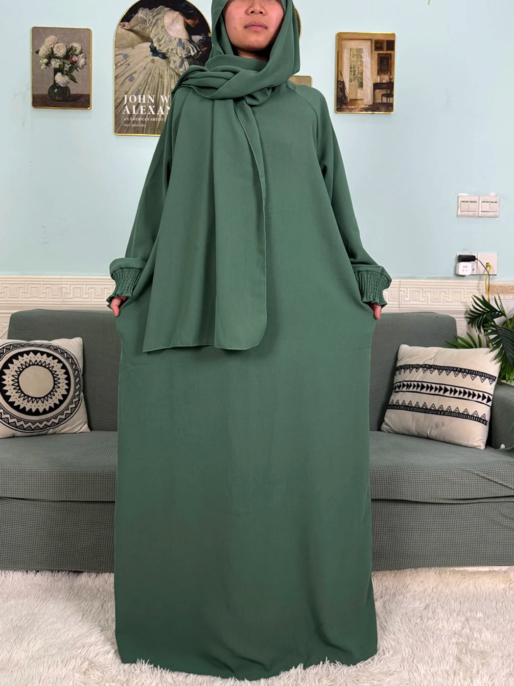 "SPECIAL RAMADAN" Muslim Abaya Ramadan 2026 for Women, Loose-Fitting Prayer Dress in Pure Cotton; Muslim Abaya Ramadan 2026 For Women Pure Cotton Loose Prayer Dress with Elastic Cuffs, African Dress with Connected Hijabs and Scarf