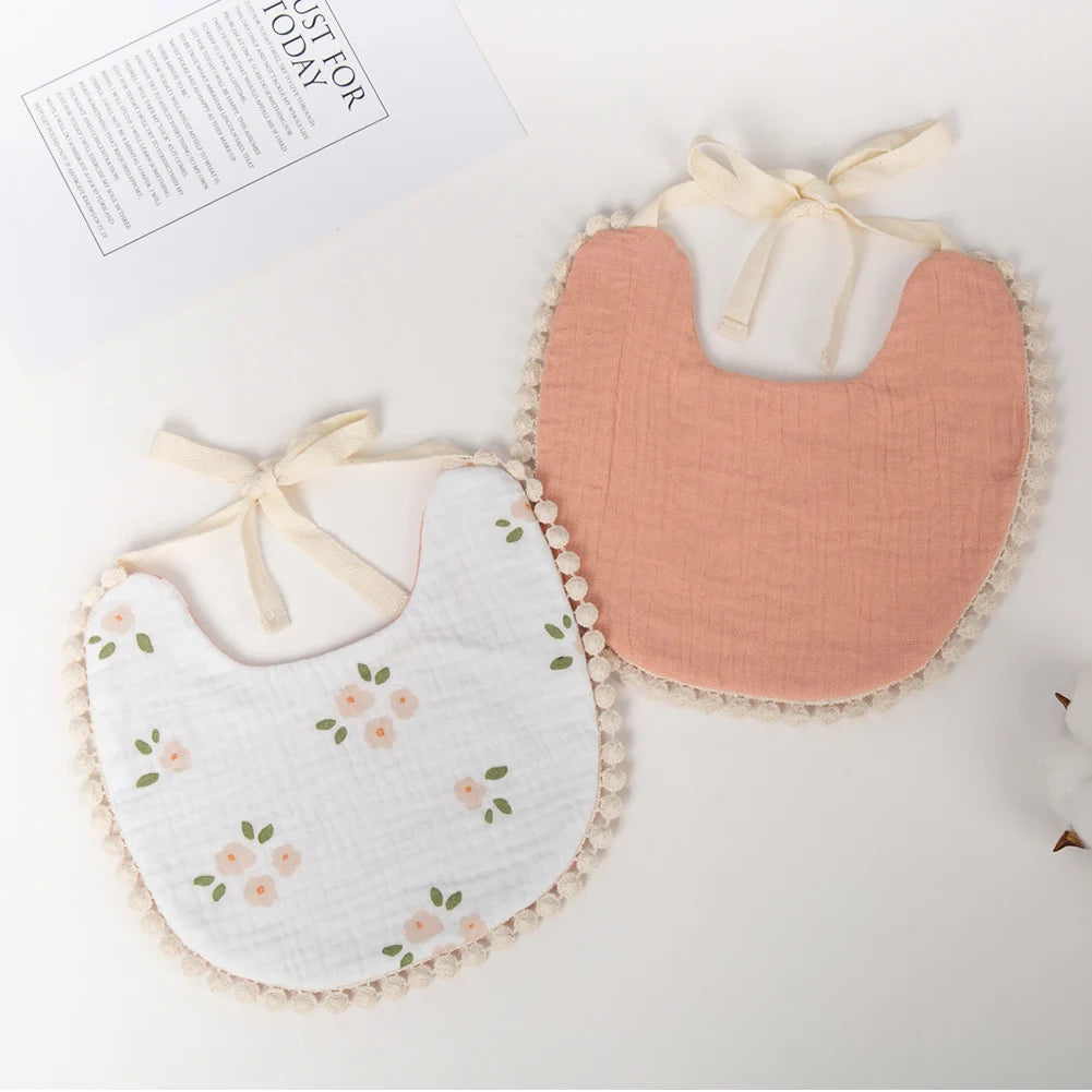 "ACCESSORY" Muslin Cotton Bibs for Baby Boys and Girls, Double-Sided, Rainbow Flower Print, Saliva Towel, Infant Burp Cloth, Adjustable Scarf; Muslin Cotton Baby Boys and Girls Bibs Double-Sided
