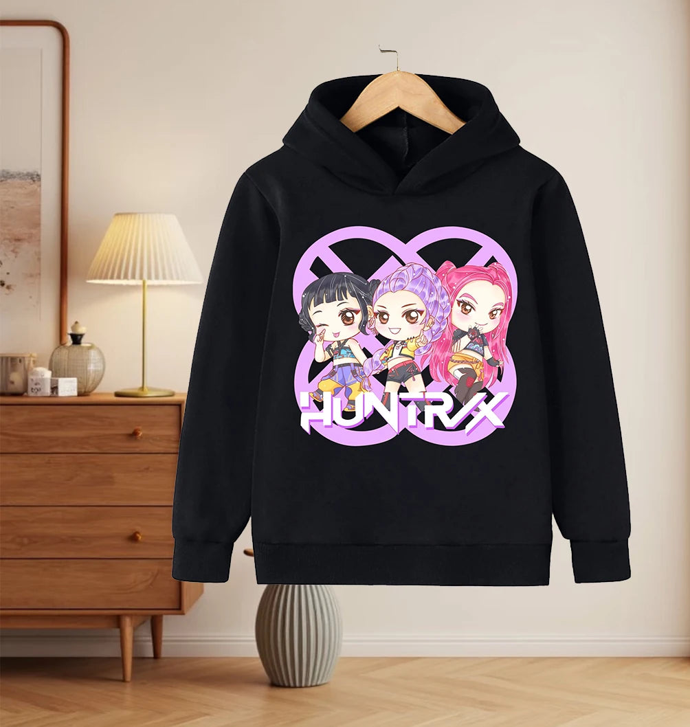 2025 KPop Demon Hunter Cartoon Printed Girls Boys Hoodie Sweaters Children Autumn/winter Warm Fashion Korean Wave Casual Hoodie