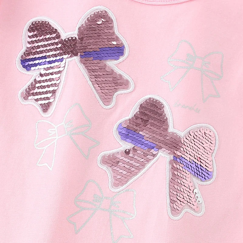 Jumping Meters 2-7T Hearts Beading Girls Tops Hot Selling Cotton Summer Girls Tshirts Baby Clothes Children's Tees Costume