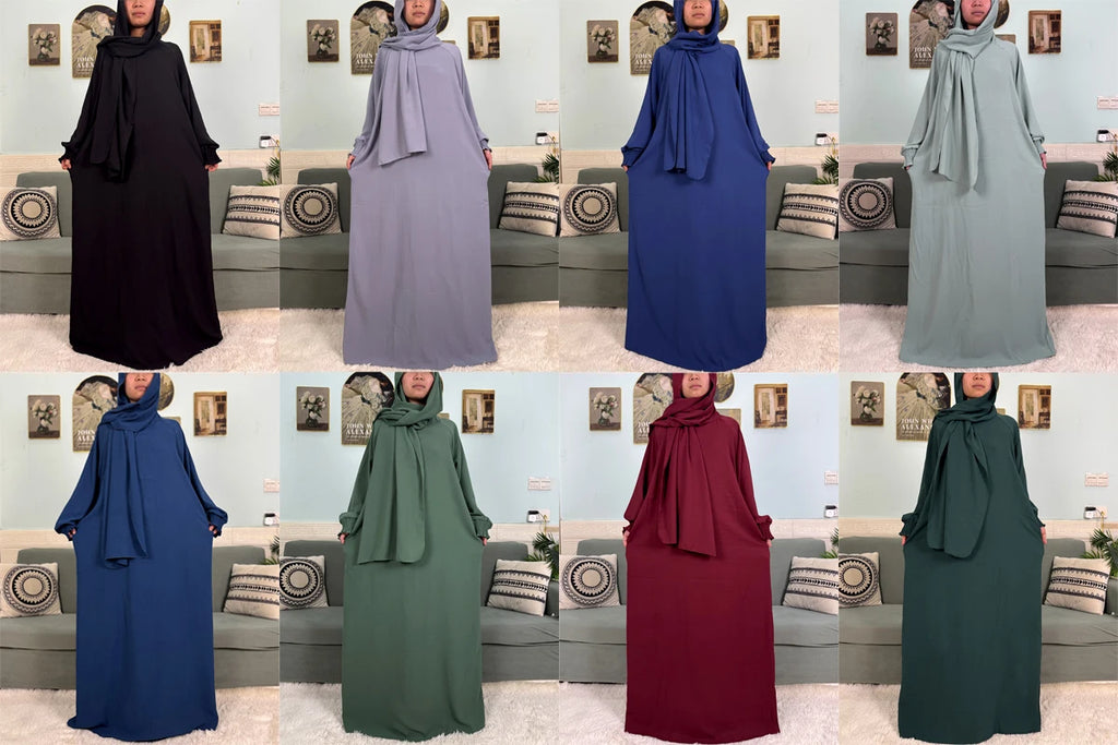 "SPECIAL RAMADAN" Muslim Abaya Ramadan 2026 for Women, Loose-Fitting Prayer Dress in Pure Cotton; Muslim Abaya Ramadan 2026 For Women Pure Cotton Loose Prayer Dress with Elastic Cuffs, African Dress with Connected Hijabs and Scarf