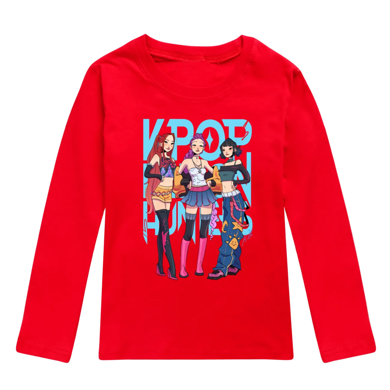 KPop Demon Hunters Kids T Shirt Kids Fashion Cartoon Casual Clothes Youth Boys Loose O-neck T-Shirts Girls Long Sleeve Tops